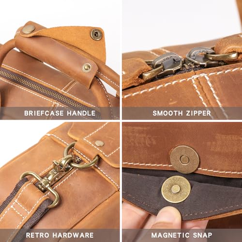 Leather Briefcase for Men 17Inch Laptop Messenger Bags Business Travel Handcrafted Laptop Bag with YKK Zipper Gift - color: B-brown