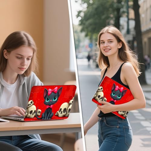Universal Laptop Skin Sticker Decal, 12"-15.6" Aesthetic Vinyl Wrap, Black Cat Skulls Waterproof Notebook Cover Art Protector for MacBook HP Dell Lenovo, Fits 13" 14" 15" 15.6" - color: Black Cat Skulls