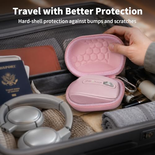 Comecase Compact Mouse Case for Logitech MX Anywhere 3S/3/2S/2 | Hard Shell Storage, Raised Inner Dots, Accessory Groove, Carabiner, Travel and Business Use, Pink, Bag Only - color: Pink