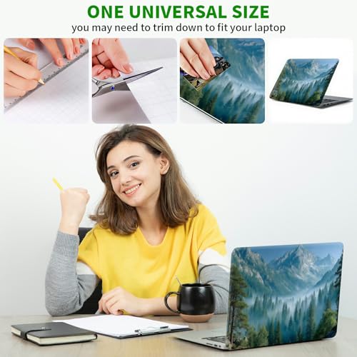 Laptop Skin Sticker Decal, Universal Protective Cover Fit 12 13 14 15.6 Inch Notebook, Reusable Water-Resistant Vinyl Decal w/ 2 Wrist Pads for Business Travel Office, Green Forest Mountains - color: Green Forest Mountains