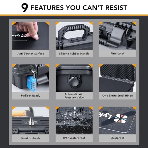 Lykus HC-4010 Waterproof Hard Case with Customizable Foam, Interior Size 16x13.2x4.6 in, Suitable for laptop, electronics, and more items