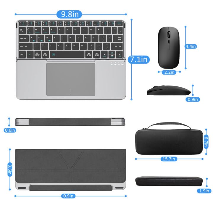 Foldable Keyboard and Mouse, MEKO Folding Wireless Bluetooth Keyboard and Mouse Combo Portable Travel Keyboard with Touchpad and Holster Stand for Business Travel Compatible Mac Laptop iPad Tablet