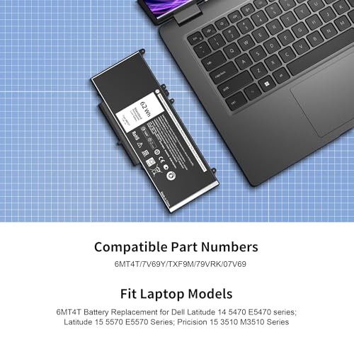 Latitude E5470 E5570 Battery 6MT4T Battery Replacement for Dell Latitude 14 5470 E5470 15 5570 E5570 Precision 15 3510 M3510 Series Notebook 7V69Y TXF9M 79VRK HK6DV 07V69Y(7.6V 62WH) - style: 6MT4T