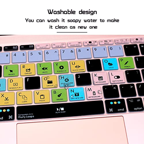 HRH Fruity Loops FL Studio Hotkey Silicone Keyboard Cover Skin for MacBook Pro 13"A1708 A1988 No Touch Bar 2018 2017 2016 Release and for MacBook 12"A1534 (2015)&A1931(2018)USA Layout Protective Skin - color: Hotkey-Fruity Loops