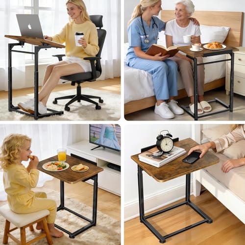 Tv Tray Table Set of 2, Living Room Table Sets 8-Level Adjustable Height Couch Side Table,90° Tilt Angle foldable End Table,Laptop Table with Phone & Tablet Slot Dinner Tray Desk for Recliner/Sofa/Bed - size: 2 Pack