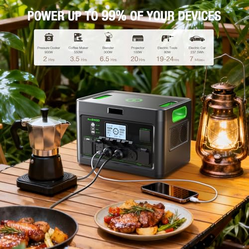 2400W Portable Power Station with 2x200W Solar Panel for Home Use Emergency | 1843.2Wh Solar Generator LiFePO4 Battery 2Hrs Fast Charging, 4 Pure Sine Wave AC Outlets for Outdoor, Off-Grid Living, RV - color: Black