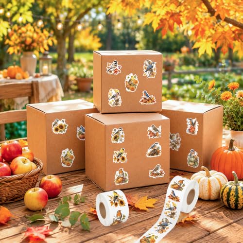 Fall Plant Bird Sticker for Laptop Nature Gift Wrapping Craft | Autumn Plant Bird Sticker for Thanksgiving Scrapbooking Gift Wrapping Nature Journaling DIY Crafts Warm Autumn Color Palette - style: Autumn Fall Plant Bird
