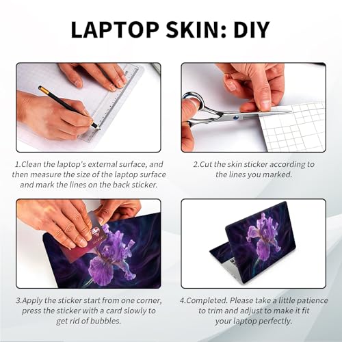 Universal Laptop Skin, DIY Cut-to-Fit Vinyl Cover Compatible with HP, Dell, Lenovo, Mac (13.3" to 15.6"), Anti-Scratch, No Residue & Bubble-Free Protective Decal Sticker, Galaxy Iris Flower - color: Galaxy Iris Flower