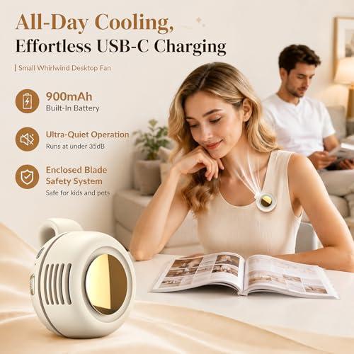 Portable Clip-On Fan, Mini Bladeless Waist Fan, 5100RPM 25dB Ultra-Quiet 3-Speed Rechargeable Small Whirlwind Fan, Hands-Free Personal Cooling for Outdoor Travel Office Camping with USB-C - color: White