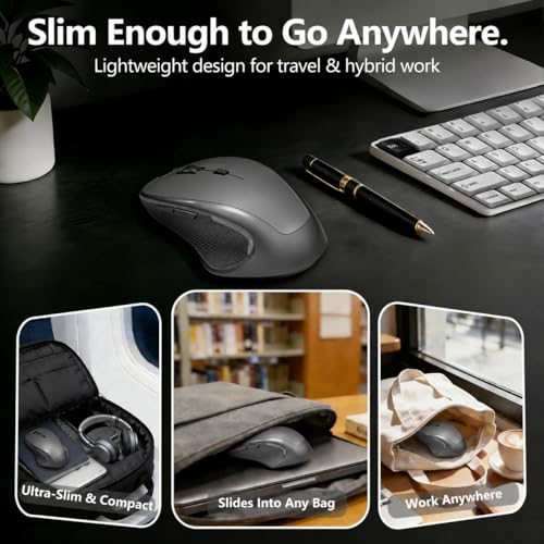 Wireless Bluetooth Mouse for Mac & iPad, Ergonomic Rechargeable Mouse with Built-in Jiggler Mode, Dual USB-C & USB-A Receiver, Quiet Optical Mouse for Laptop, Desktop & Tablet – Gray - color: Gray