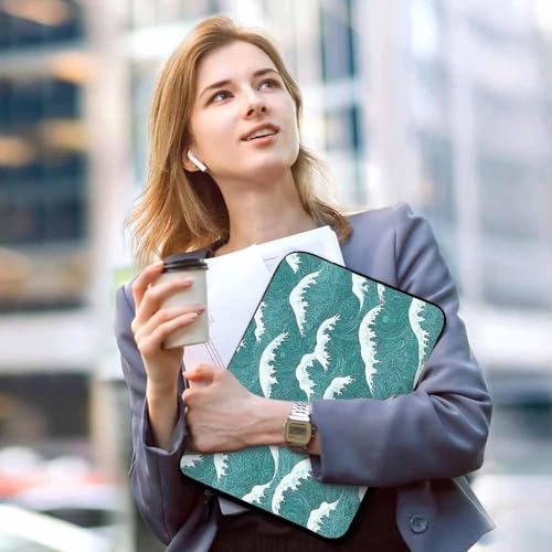 Laptop Sleeve Bag 15.4 15.6 Inch,Sea Wave Japanese Style Water Green Protective Polyester Computer Cases Laptop Cover Briefcase Bag Tablet Travel Cover - color: LPS-023