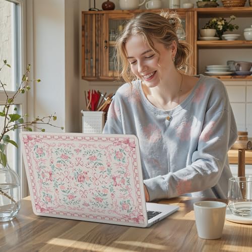 iCasso Compatible for MacBook Air 13 inch Case M5 2026 M4 2025 M3 M2 2024-2022 Model A3449 A3240 A3113 A2681,Sturdy Protective Retro Pattern Plastic Hard Shell 13.6 MacBook Air Case,Retro Bow Pink - color: A-Retro Bow Pink