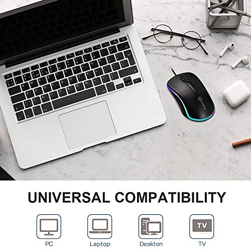 COOLERPLUS FC112 USB Optical Wired Computer Mouse with Easy Click for Office and Home, 1000DPI, Premium and Portable,Compatible with Windows PC, Laptop, Desktop, Notebook (Black)