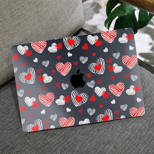MEEgoodo for M2 MacBook Pro 13 inch Case 2022 2021 2020,Crystal Cover Fit Model A2338 M2/M1 A2251 A2289,Clear Case for 13.3-inch Laptop,Hard Shell for MacBook Pro M2, Red & White Hearts - color: Red & White Hearts