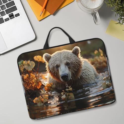 14 inch Laptop Sleeve with Handle Shockproof Laptop Bag Waterproof Computer Cover Bag Bear Crossing The River Briefcase