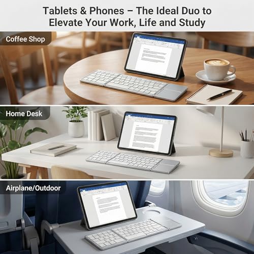 Bluetooth Foldable Keyboard with Touchpad, Tri-Fold Wireless Foldable Keyboard for iPad, Phone, Tablet, Auto Reconnect Portable Wireless Keyboard for Travel, Slim Magnetic Folding Keyboard Bluetooth - size: Silver With Touchpad