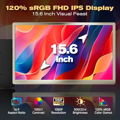 Teamgee 15.6 Inch Laptop Screen Extender FHD 120% sRGB Tri-Screen Monitor | Dual Use: Attach/Stand Alone, 235° H/V Rotation, Adjustable Stand, Fits 13-17" Mac & Windows Laptops - size: Triple 15.6"