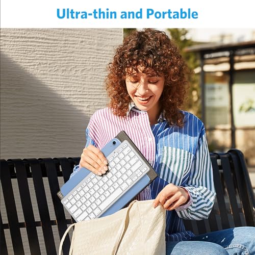 OMOTON Ultra-Slim Bluetooth Keyboard for iPad 11th/10th/9th/8th/7th, iPad Pro/Air/Mini and iPhone Series, Wireless iOS Keyboard with 12 Multimedia Keys for Office, Home, Travel, School, White - color: White