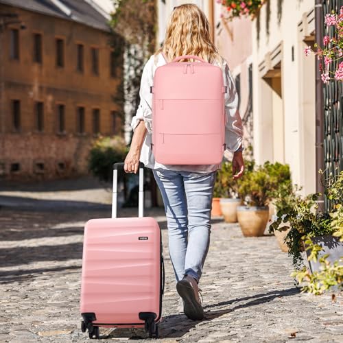 UKEIN Luggage Set with Backpack,Hardshell Carry On Luggage Airline Approved | 20inch Suitcase Set with 360° Smooth Spinner Wheels,TSA Lock,YKK Zippers,Lightweight 3 Piece,Polycarbonate - color: Pink, size: Carry On 3 Piece Set (20inch)