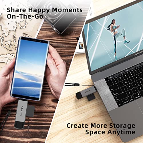 WALNEW SD Card Reader, USB 3.0 & USB-C SD/TF Memory Card Adapter | Supports UHS-I SD/SDHC/SDXC/MicroSD, Compatible with MacBook, PC, iPad, iPhone 15, Samsung Galaxy Android - color: Gray
