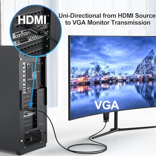 HDMI to VGA Cable 6FT 20-Pack,Computer HDMI to VGA Monitor Cord 6ft Male to Male NOT-Directional UHD 1080P@60Hz Video for Computer, Desktop, Laptop, PC, Monitor, Projector, HDTV and More - size: 6 Feet, style: 20-Pack