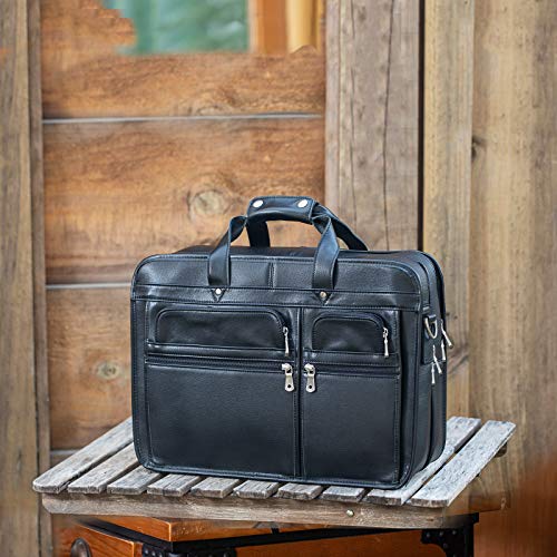 Polare Modern Messenger Bag with Retro Feel 17" Men’s Laptop Briefcase with Full Grain Leather and Premium YKK Zippers - color: Black(fit 15.6" Laptop)