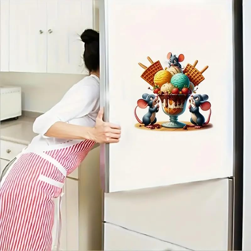 Cute Mouse Stealing Ice Cream PVC Vinyl Car Decals Stickers Waterproof Self-Adhesive Decals for Cars, Laptops, Trucks, Motorcycles Wall Window Luggage Scratch Cover Door Decor Sticker