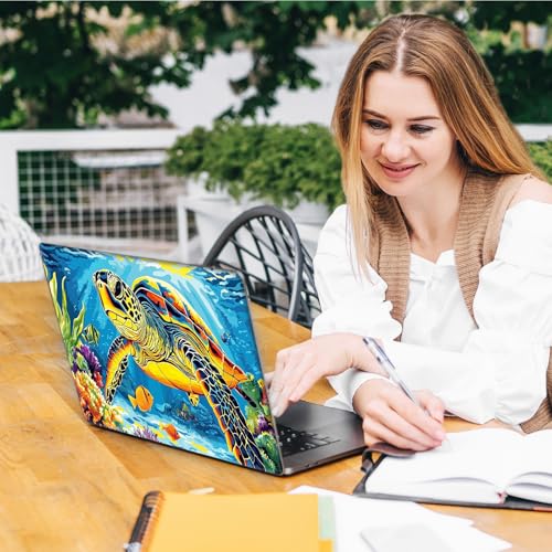 Laptop Skin Sticker Decal, Universal Reusable Vinyl Laptop Cover for 12" 13" 13.3" 14" 15" 15.4" 15.6" Notebook PC, Reusable Waterproof Scratch-Resistant with 2 Wrist Pads,Art Sea Turtle - color: Art Sea Turtle