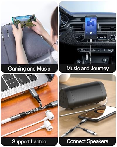 USB C and Lightning Male to Female 3.5mm Headphone Adapter - 3.5mm Headphone Jack Audio Adapter for iPhone 17/16/15/14/13/Pro/Pro Max, Android Phone, iPad, Laptop