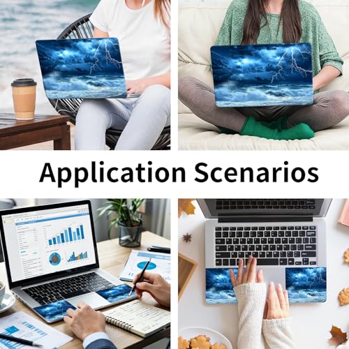 Laptop Skin Sticker 3-Piece Set,Blue Sky with Lightning | Trim-to-fit 3-piece vinyl set with one 15 x 10.6 in lid skin and two palm-rest decals for many 12-15.6 in laptops - color: Blue Sky With Lightning
