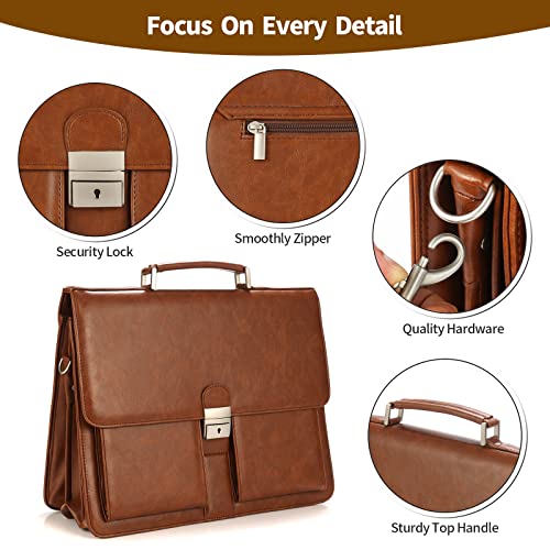 Jack&Chris Mens New PU Leather Attache Briefcase Traditional Messenger Lawyer Bag, MBYX015 - color: Coffee