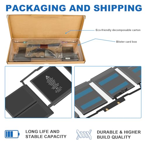 ASUNCELL A1707 A1820 Battery for MacBook Pro 15 inch 2016 2017 Touch Bar Version Model A1707 EMC 3162 3072 Identifier MacBookPro13,3 & MacBookPro14,3 - size: A1707 12.60 × 6.50 × 0.94 in
