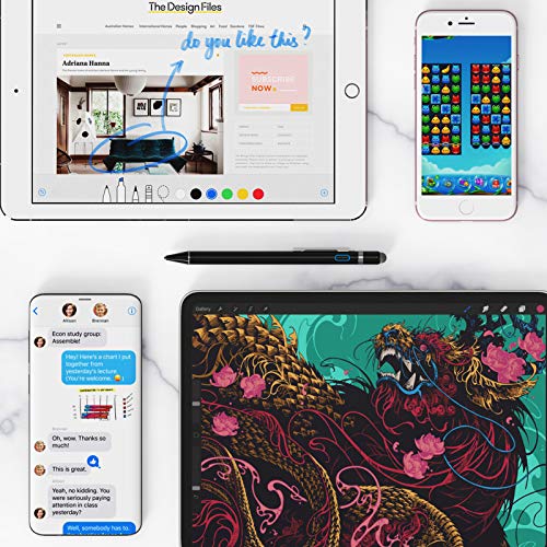 Stylus Pen for iPad & Apple Pencil Alternative, NTHJOYS Fine Point Active Stylus for Touch Screens, Universal Stylus for iPhone Android Tablet, Precise Writing & Drawing, USB Rechargeable - color: Black