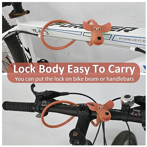 Bike Cable Lock with Keys,Silicone Covered Kids Cable Lock Cartoon Lock,2 Feet Lock for Bike,Door,Skateboard,Helmet and More (Brown, Large) - color: Brown