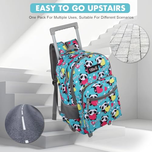 Tilami Rolling Backpack for Kids 18 Inch Double Handle Wheeled Bookbag for Boys & Girls for School & Travel,Panda - color: Panda