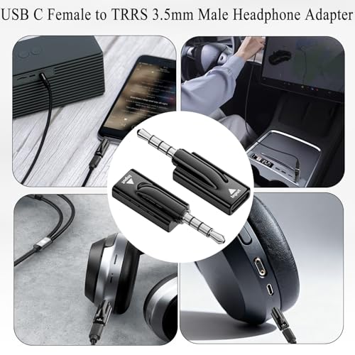QIANRENON USB C to 3.5mm Headphone Adapter USB C Female to TRRS 3.5mm Male Audio Connector Type C to 4 Pole 1/8 Headset Plug Converter DAC Decoding, for AUX Car Audio Mobile Phone Computer, 2Pcs