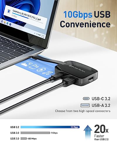 Cable Matters 4-in-1 USB C Hub, HDMI 4K@60Hz, 100W Charging | 10Gbps USB-C Digital AV Adapter, USB C HDMI Hub, Portable, Thunderbolt 4 Compatible, for MacBook/XPS/iPhone 17/16