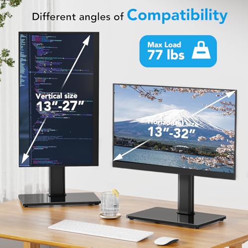 Single Monitor Desk Stand Free-Standing Desk Mount Arm Riser for 13 inch to 32 inch Screen Freestanding VESA Mount Base, Adjustable Height, Tilt, Swivel, Rotation, Black AX05TB01 - size: Single monitor stand