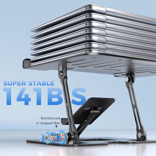 Ergonomic 2-in-1 Laptop Phone Stand for Desk, Adjustable Riser, Sturdy and Portable, Fits All Laptops and Phone(Dark Black) - color: Dark Black