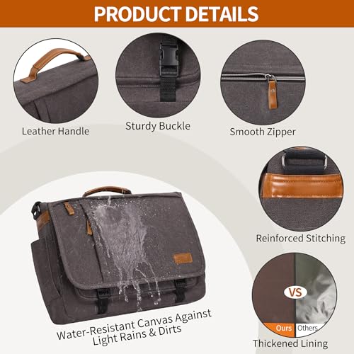 ESTARER Men Messenger Bag 17-17.3 Inch Laptop Bag Water-resistant Canvas Computer Shoulder Bag Briefcase for Work College Travel, Grey - color: 17-17.3" Buckle-grey