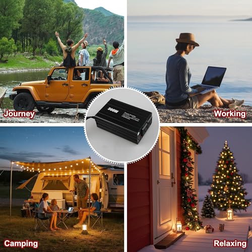 300W Car Inverter 12V-110V AC with 65W USB-C PD & QC 24W USB | 300W AC outlet – run lights, cameras, routers & gaming devices on the road