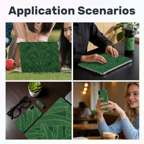 3Pcs Plant Laptop Skin Sticker Leaf Pattern Universal Removable Vinyl Stickers Fits for 12.1 13 14 15.6 16 Inch Waterproof Notebook Decal Cover Gift - color: Dark Green