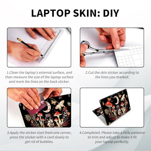 Universal Laptop Skin, DIY Cut-to-Fit Vinyl Cover Compatible with HP, Dell, Lenovo, Mac (13.3" to 15.6"), Anti-Scratch, No Residue & Bubble-Free Protective Decal Sticker, Boho Moon Mushroom - color: Boho Moon Mushroom