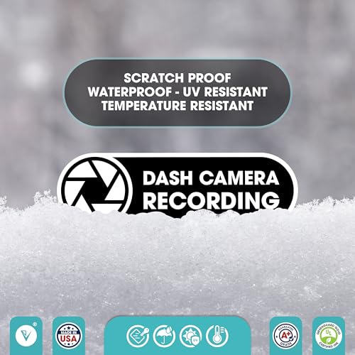 Dash Camera Recording in Car Sticker | Dash Cam Vinyl Sticker Sign | in Car Camera Recording | 2 Pack Car Window Small Sticker | Black Glossy 8x2.5 Inches Waterproof Sticker (Large) - size: Large