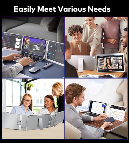 14" Triple Monitor Laptop Screen Extender, FHD 1200P 16:10 Laptop Screen Extender, Left Screen 360° Flip Portable Monitor for 12-16.5" Laptops with HDMI/USB-C, Plug & Play - S7 - size: 14"
