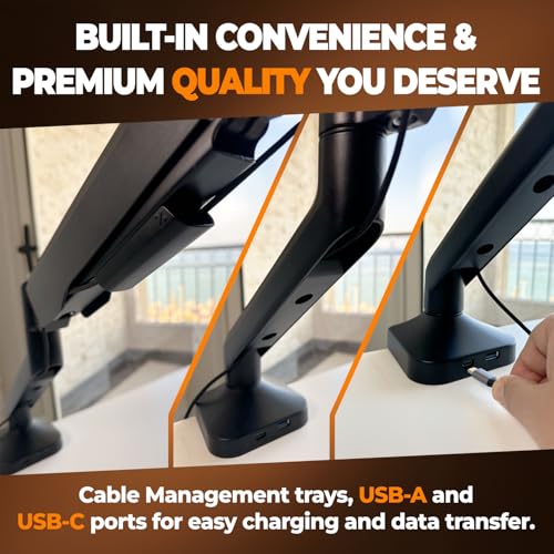 Elevate Pro - Heavy-Duty Standing Laptop Mount for Desk (11"-17.3" - max. 26lbs) Fully Adjustable Gas Spring Arm Stand - Clamp & Grommet Base - Steel Plates for Desk Protection & Stability
