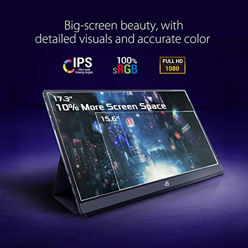 ASUS ROG Strix 17.3" 1080P Portable Gaming Monitor (XG17AHPE) - FHD, IPS, 240Hz, Adaptive-Sync, Built-in Battery, Smart Case, USB Type-C, Micro HDMI, for Laptop, PC, Phone, Console, 3-Year Warranty - style: 17" IPS 240Hz w/ Smart Cover