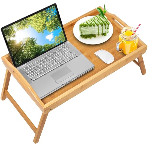 Bed Tray Table with Folding Legs,Serving Breakfast in Bed or Use As a TV Table, Laptop Computer Tray, Snack Tray - color: Beige-large