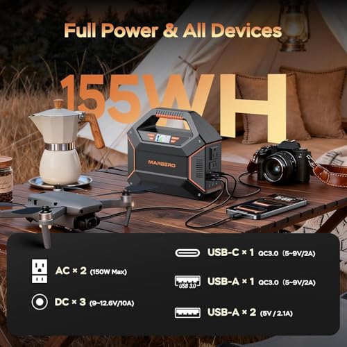 MARBERO 155Wh Solar Generator with Solar Panel Included 30W Solar Panel Kit | Solar Powered Generator 150W Surge Portable Power Station with Solar Panel for Camping Home Emergency Blackout Outdoor Hiking - color: Black Orange