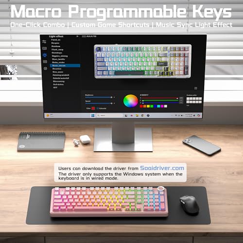 Aula F99 Pro Wireless Silent Mechanical Keyboard with Knob, BT5.0/2.4GHz/USB-C Hot Swappable, Pre-lubed Linear Switches, RGB Backlit, Gasket Mounted,Gradient Pink PC Gaming Keyboard for Win/MAC - color: Pink